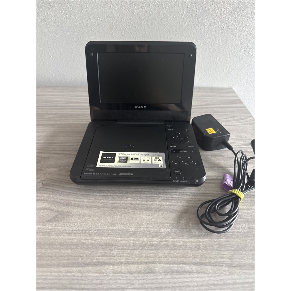 Sony 7-Inch Portable DVD Player Black (DVP-FX750) W Charging Cord Tested Working - Picture 2 of 8